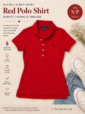 Ralph Lauren Sport Red Slim Fit Polo Shirt Women’s Small S Cotton Pony Logo